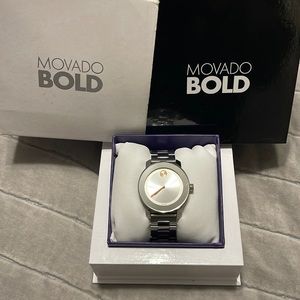 Movado Swiss Bold Stainless Steel Bracelet Watch with Rose Gold 34mm